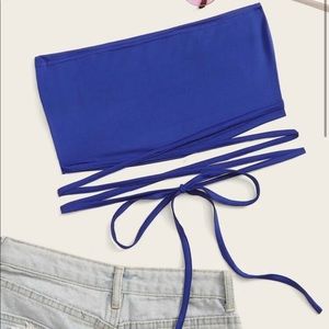 Blue tie crop top